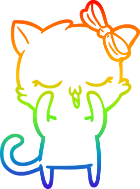 Gökkuşağı gradyan çizgi çizimi bir insan tarafından çizilmiş bir çizgi film kedisi.