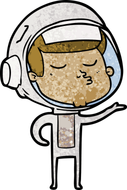 Bir insan tarafından çizilmiş kendine güvenen bir astronot çizgi filmi.