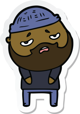 Bir insan tarafından çizilmiş sakallı endişeli bir karikatür çıkartması.