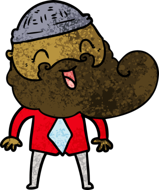 Bir insan tarafından çizilmiş mutlu sakallı adam.