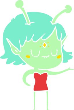 Bir insan tarafından çizilmiş düz renkli uzaylı kız çizgi filmi.