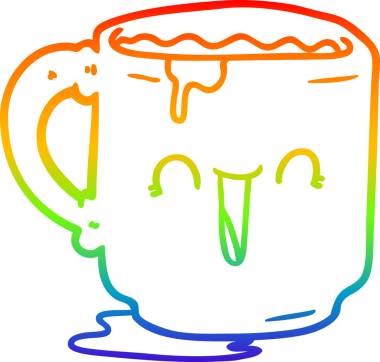 Gökkuşağı gradyan çizgi çizimi bir insan tarafından çizilmiş kirli ofis kupası