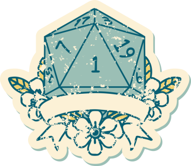 Retro Dövme Biçimi Doğal Bir d20 zar bir insan tarafından çizildi