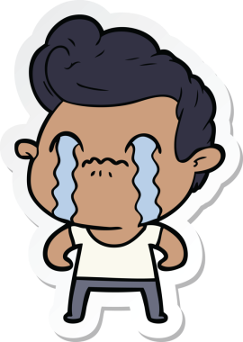 Bir insan tarafından çizilmiş, ağlayan bir çizgi film karakterinin çıkartması.