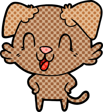 Bir insan tarafından çizilmiş gülen çizgi film köpeği.