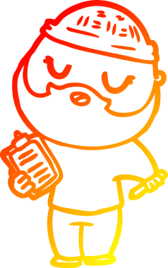 Bir insan tarafından çizilmiş sakallı bir çizgi film karakteri.