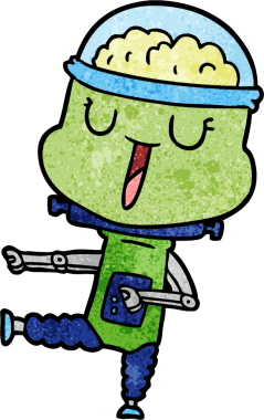 Bir insan tarafından çizilmiş mutlu çizgi film robotu