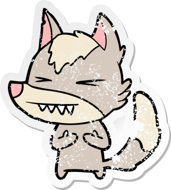 Bir insan tarafından çizilmiş kızgın bir kurt çizgi filminin sıkıntılı çıkartması.