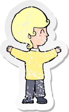 Bir insan tarafından çizilmiş karikatür bir kadının gerilmiş çıkartması.