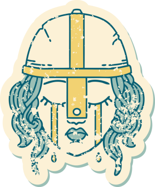 Bir insan tarafından çizilmiş ağlayan bir insan dövüşçüsünün grunge çıkartması.