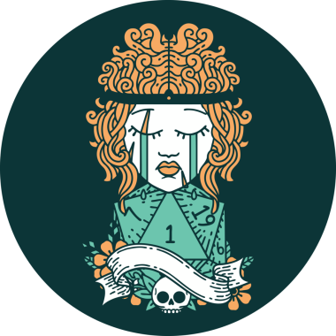 Bir insan tarafından çizilmiş doğal bir D20 ile ağlayan insan barbarlığının simgesi.