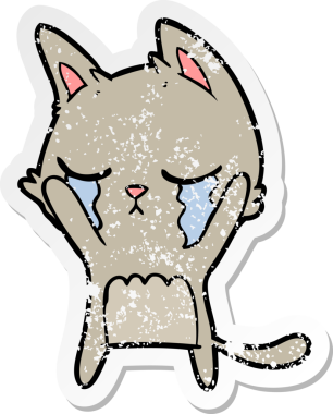 Bir insan tarafından çizilmiş ağlayan bir çizgi film kedisinin sıkıntılı çıkartması.