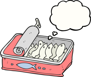 Bir insan tarafından çizilmiş serbest çizim baloncuk kutu sardalya.