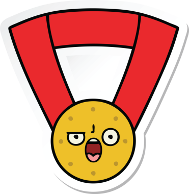 Bir insan tarafından çizilmiş şirin bir altın madalyanın çıkartması.