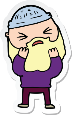 Bir insan tarafından çizilmiş sakallı bir karikatür adamın çıkartması.