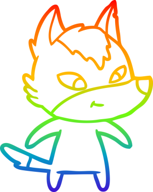 Gökkuşağı gradyan çizgisi. Bir insan tarafından çizilmiş dost bir kurt çizgi filmi.