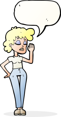 Bir insan tarafından çizilmiş konuşma balonuyla görmezden gelen karikatür kadını.