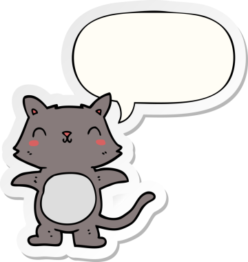 Bir insan tarafından çizilmiş baloncuk çıkartmalı çizgi film kedisi.