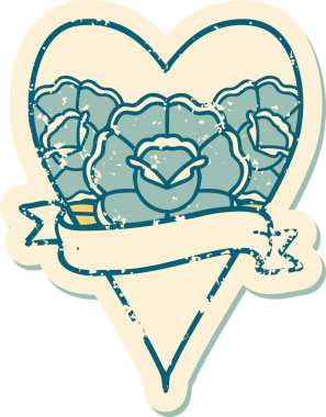 Bir insanın çizdiği çiçekli kalp ve pankartın sembolik dövmeli resmi.