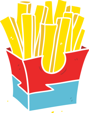 Bir insan tarafından çizilmiş düz renkli çizgi film kızartmaları.