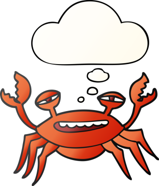 Düşünce baloncuklu çizgi film yengeci, bir insan tarafından çizilmiş düzgün eğimli bir şekildedir.