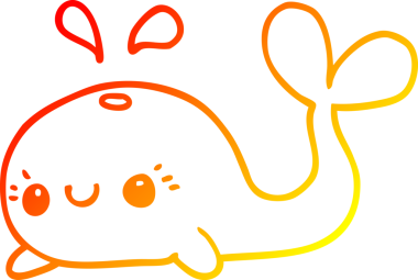 Bir insan tarafından çizilmiş sevimli bir balinanın sıcak çizgi çizgisi.