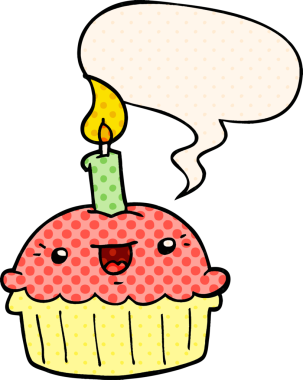 Bir insan tarafından çizilmiş, içinde konuşma balonu olan çizgi roman tarzı bir kek.