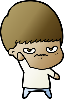 Bir insan tarafından çizilmiş sinirli çizgi film çocuğu.