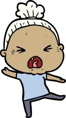 Bir insan tarafından çizilmiş kızgın yaşlı kadın çizgi filmi.