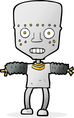 Bir insan tarafından çizilmiş çizgi film robotu