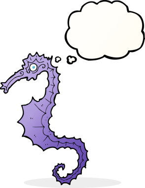 Bir insan tarafından çizilmiş düşünce baloncuklu karton deniz atı.