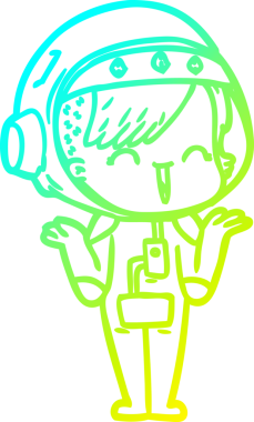 Bir insan tarafından çizilmiş omuz silken mutlu bir uzay kızının soğuk çizgi çizimi.