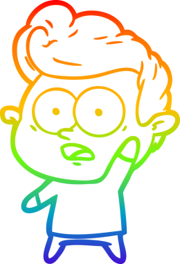 Gökkuşağı gradyan çizgi çizimi bir insan tarafından çizilen soruyu soran bir karikatür adam