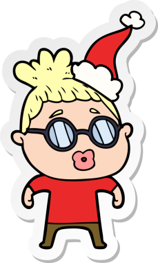 Bir insan tarafından çizilmiş Noel Baba şapkası takan bir kadının el yazısı.