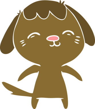 Bir insan tarafından çizilmiş mutlu düz renkli çizgi film köpeği.