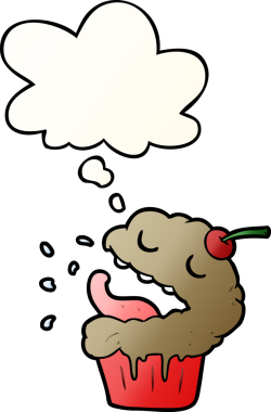 Düşünce baloncuklu çizgi film keki bir insan tarafından çizilmiş.