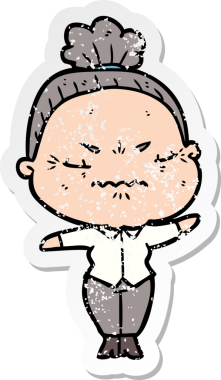 Bir insan tarafından çizilmiş, sıkıntılı bir karikatür çıkartması.