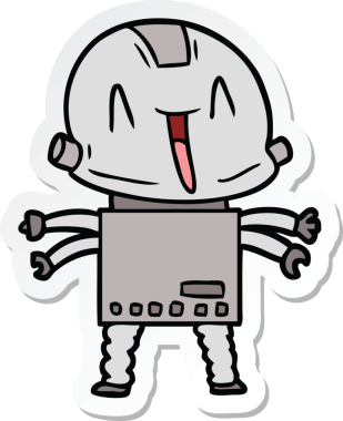 Bir insan tarafından çizilmiş robot karikatür çıkartması.