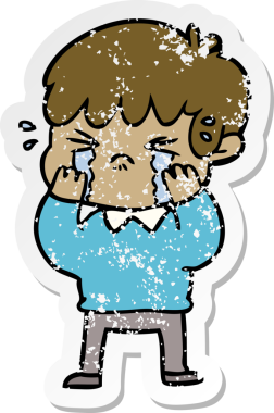 Bir insan tarafından çizilmiş, ağlayan bir çizgi film çocuğunun sıkıntılı çıkartması.