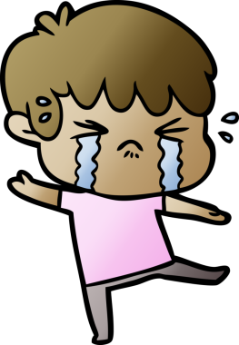 Bir insan tarafından çizilmiş ağlayan çizgi film çocuğu.