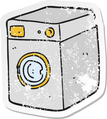 Bir insan tarafından çizilmiş bir çizgi film çamaşır makinesinin gerilimli yapıştırması.