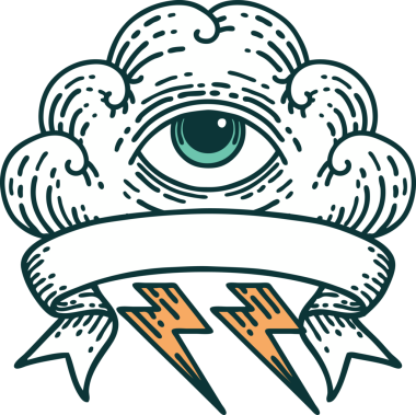 Geleneksel dövme. Her şeyi gören bir göz bulutu şeklinde. Bir insan tarafından çizilmiş.