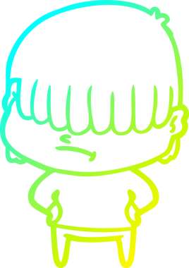 Bir insan tarafından çizilmiş dağınık saçlı bir çizgi film çocuğu çizimi.