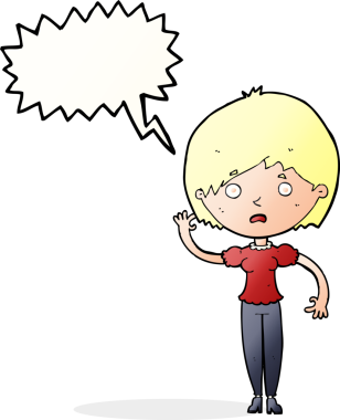 Bir insan tarafından çizilmiş konuşma balonlu bir kadın.