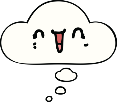 Bir insan tarafından çizilmiş düşünce baloncuklu mutlu çizgi film yüzü.