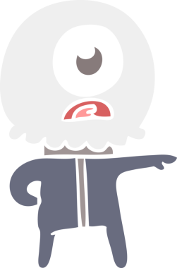 Düz renkli çizgi film Tepegöz uzaylı uzay adamı bir insan tarafından çizildi.