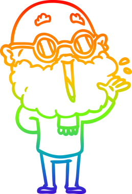 Bir insan tarafından çizilmiş sakallı neşeli bir adamın çizdiği gökkuşağı çizgisi.