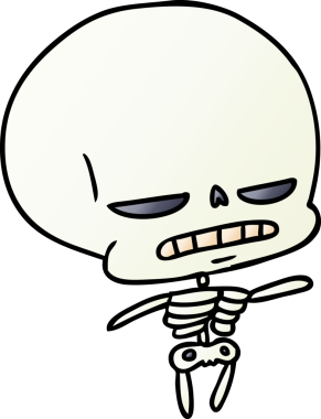 Bir insan tarafından çizilmiş ürkütücü kawaii iskeletinin serbest çizim çizimi.