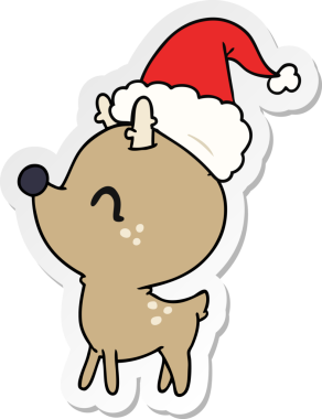 Bir insan tarafından çizilmiş kawaii geyiğinin el çizimi Noel çıkartması.