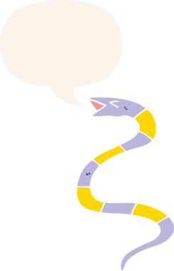 Bir insan tarafından çizilmiş eski usul konuşma balonlu tıslayan çizgi film yılanı